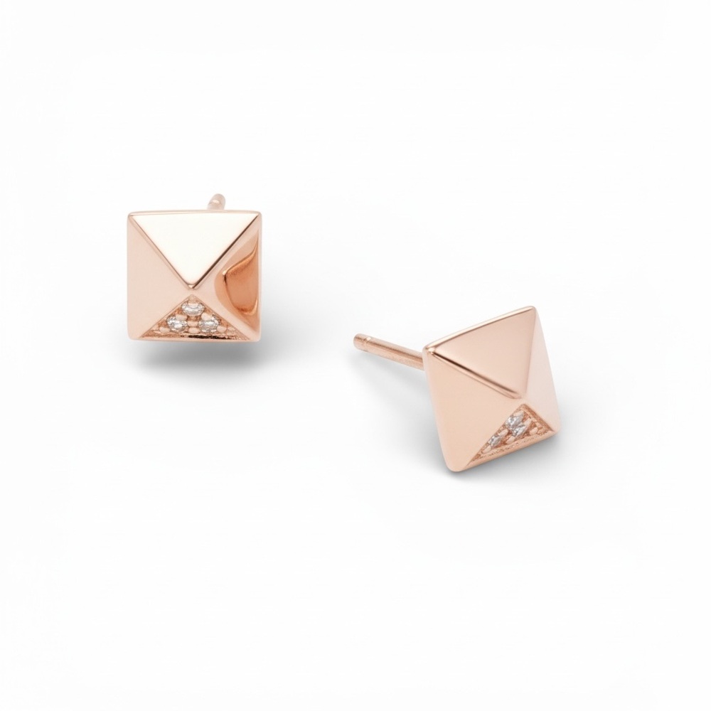 Rose Gold Pyramid Studs With Diamonds